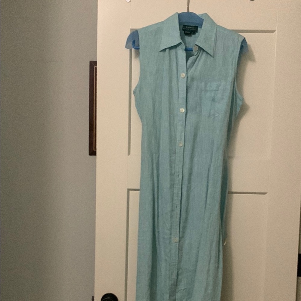 Lauren Ralph Lauren Sleeveless Button-Front Light Blue Linen Dress